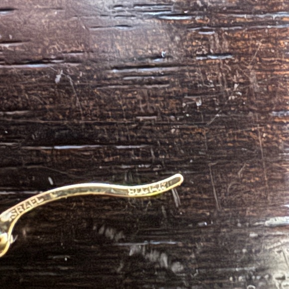 14k Israel Yellow Gold Unique Hoop Earrings With Diamond - Picture 9 of 14